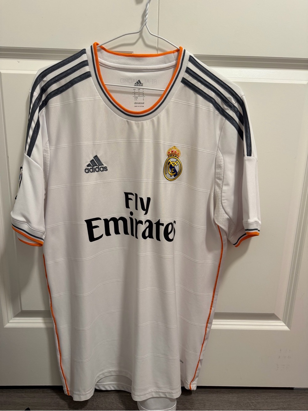 adidas White Real Madrid Home Jersey with Orange Trim